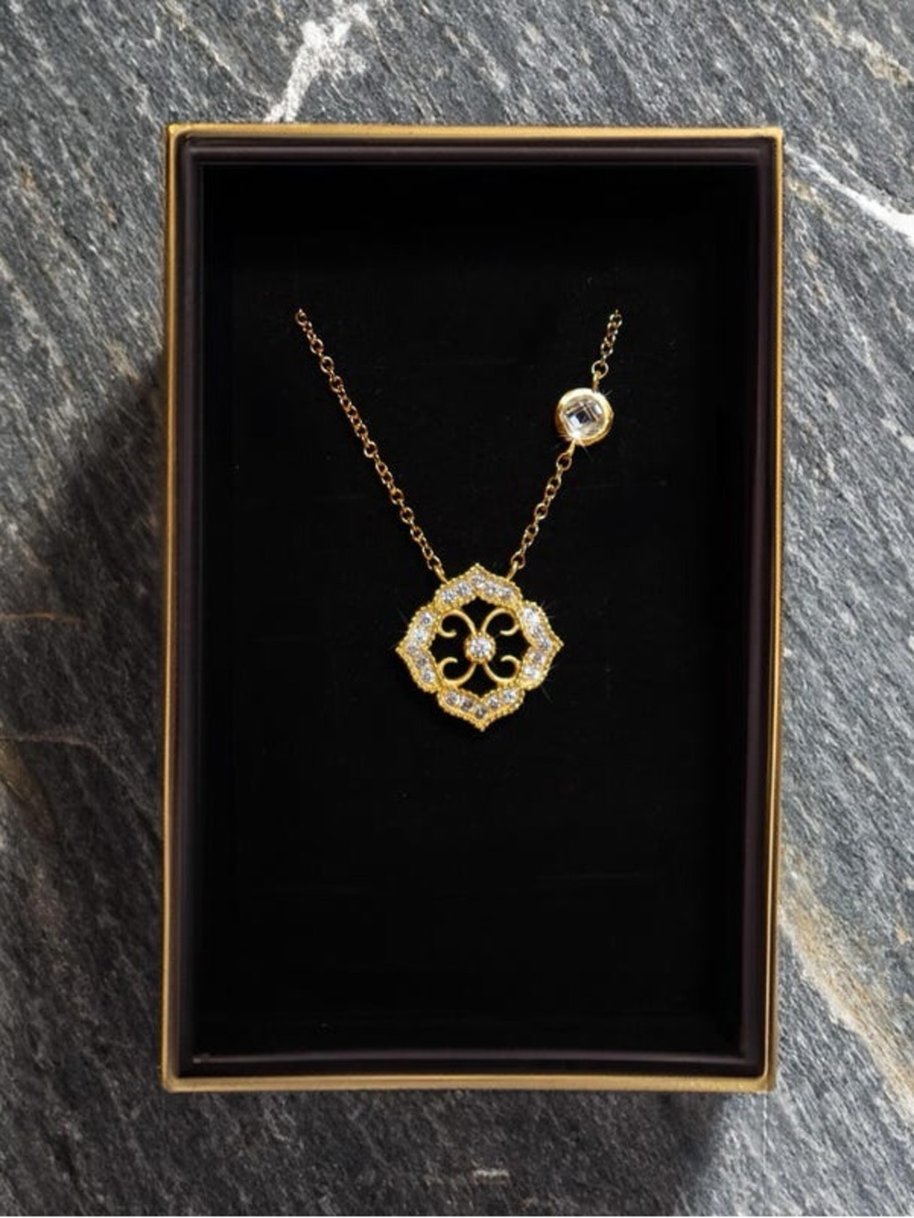 Gold-Plated Sterling Silver Oriental Style Necklace – Sparkling Cubic Zirconia